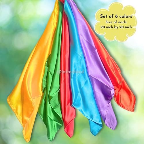 Lattooland Sensory Play Scarves – 6 Pcs | Multicolor Dance & Music Scarves for Kids | Juggling Scarves for Girls, Boys | 20" x 20" Soft Play Silks for Children | Rainbow Playsilks Babies 6 Months+ thumbnail 2
