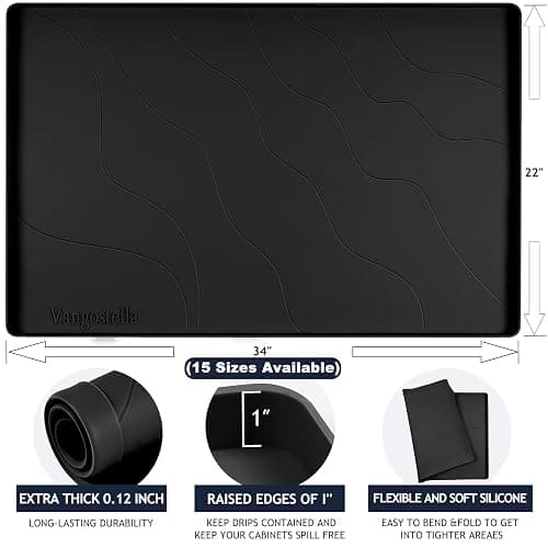 Vangostella Premium Under Sink Mats for Kitchen Waterproof 34" x 22", Extra Thick Non-Slip Silicone Under Sink Liner Drip Tray, Raised Edge Under Sink Cabinet Mat ,Prevent Drips, Leaks, Spills,Black thumbnail 2