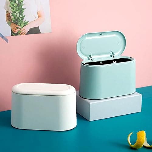 LTWQLing Mini Trash Can with Lid - Removable Small Garbage Can, Tiny Plastic Trash Bin, Pop Up Countertop Wastebasket, Counter Garbage Lint Bin for Bathroom,Office,Kitchen,Desk,Coffee Table(Sky Blue) thumbnail 7
