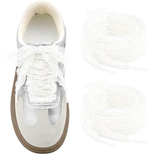 WEGOODZF Flat Lace Shoelaces for Women: 2 Pairs 2.3 CM Wide Lacy Fancy Shoe Laces - Image 1