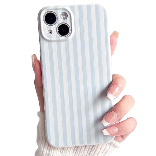 Lovmooful Compatible for iPhone 14 Case Cute Color Striped with Aesthetics Design for Girls Women Soft TPU Shockproof More Protective Girly for iPhone 14 Case-Blue - Image 1