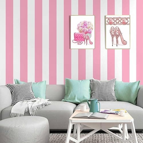 Pink and White Stripes Peel & Stick Shelf Liner Removable Contact Paper Wallpaper for Drawer Cabinet Nursery Decor 17.7" x 117" - 17.7"W x 117"L thumbnail 2