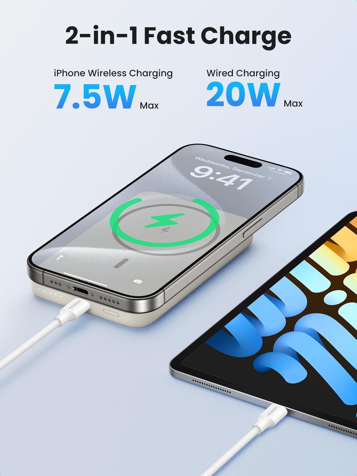 UGREEN Magsafe Power Bank 10000mAh Wireless Portable Charger 20W PD Fast Charging Magnetic Battery Pack Powerbank Compatible with iPhone 17 Pro MaxPhone Air/16 Plus/15/14/13/12 Series, White thumbnail 3