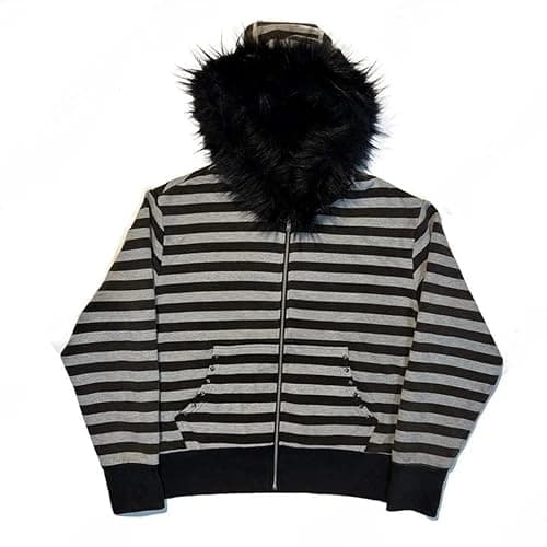 OANTGM Emo Goth 2000s Graphic Hoodie Streetwear Y2k Grunge Striped Zip Up Hoodie Women Teen Girls Baggy Whimsical Sweatshirts thumbnail 4