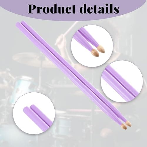 Purple Drum Sticks Maple Wood Drumstick 5a Drumsticks for Drums Wooden Handles Drum Stick Beginner Drums Sticks Accessories Stuff for Beginners Music Lovers thumbnail 4