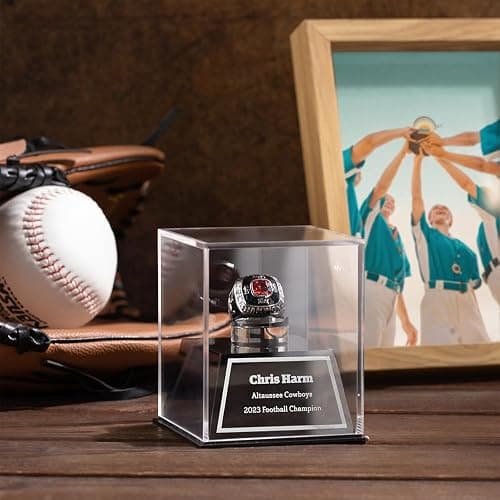 BYFDIY Custom Championship Ring Display Case Acrylic Baseball Ring Holder Personalized Name Rings Display Case for Football Softball Basketball Sport Size 3×3×3.5INCH thumbnail 6