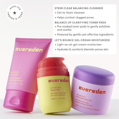 Evereden Pre-Teen Collection: Triple Green Tea Steer Clear Balancing Jelly Cleanser Face Wash, Let's Bounce Gel-Cream Face Moisturizer, & Balance Up Water-Based Toner Pads for Face thumbnail 2