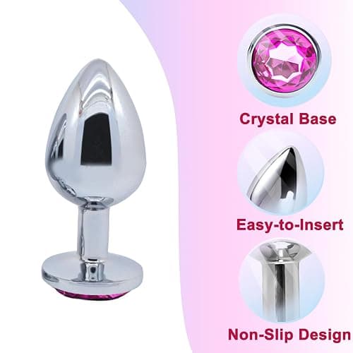 3 PCS Butt Plug, Stainless Steel Anal Plug in 3 Sizes, Anal Sex Toys for Men Women, Non-Slip Butt Plug Set Washable Rustproof for Gay Couples (7cm 8.2cm 9cm) (Pink) thumbnail 3