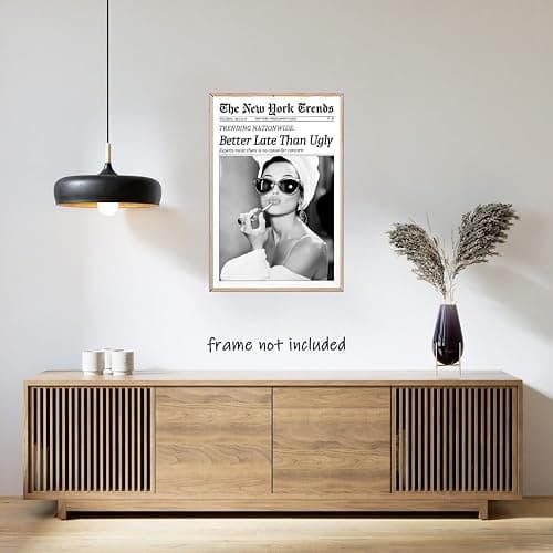 New York Trends Wall Art Black and White Newspaper Better Late Than Ugly Poster Canvas Prints Funky Feminist Posters Trendy College Wall Decor for Bar Cart Girl Dorm Room Bathroom Decorative 12x16inch Unframed thumbnail 6