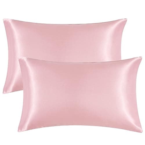 EHEYCIGA Satin Pillow Cases 2 Pack Pink, Silky Pillowcases for hair and skin with Envelope Closure, Standard Size, 50x75 cm - Image 1