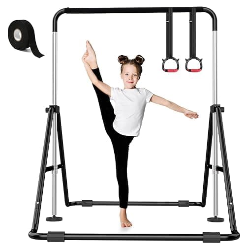 Nimsqury Foldable Gymnastics Bar, 5-Height Adjustable Gymnastic Bars for Kids at Home,Robust & Stable for Indoor/Outdoor Using,Weight Limit 140LBS - Image 1