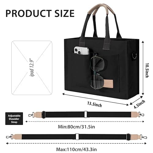 Tote Bags for Women Canvas Tote Purse Crossbody Bags with Pockets Top Handle Shoulder Handbags Satchel Bags for Women - Black thumbnail 3