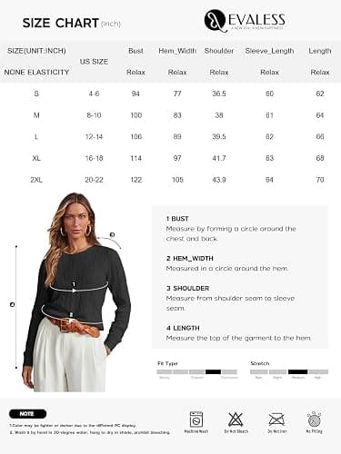 EVALESS Womens Cable Knitted Old Money Pullover Sweater Crewneck Business Casual Long Sleeve Tops thumbnail 6
