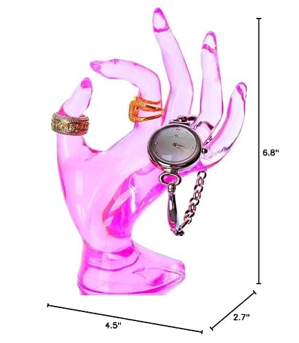 HOMEGOAL Ring Holder, Pink Room Decor, Hand Jewelry Display Holder, Danish Pastel Room Decor, Preppy Decor, Mannequin Hand, Polyresin, 7 Inch (Pink) thumbnail 3