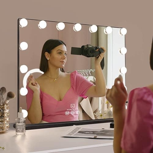 FENCHILIN Vanity Mirror with Lights,Hollywood Lighted Mirror with Dimmer Bulbs, Vanity Makeup Mirror Smart Touch Control (Black) thumbnail 6