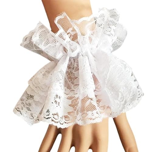 AUOCATTAIL Lolita Lace Gloves White Hand Sleeve Lace Elastic Bracelet for Halloween, Wedding, Tea Party, Masquerade, Nightclub - Image 1