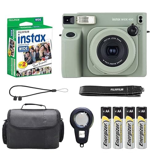 Fujifilm Instax Wide 400 Instant Film Camera Sage Green Bundle – Includes 20-Sheets Instax Wide Film and Protective Carrying Case - Image 1