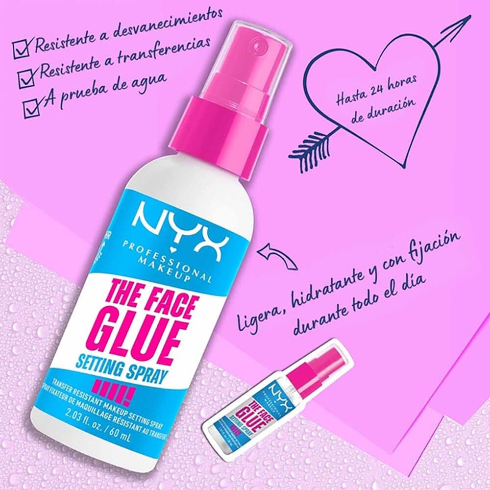 NYX Professional Makeup The Face Glue Setting Spray, Spray fijador de maquillaje, A prueba de transferencias y desvanecimientos. Duración por 24 hrs. A prueba de agua - Tono transparente, 60ml thumbnail 5