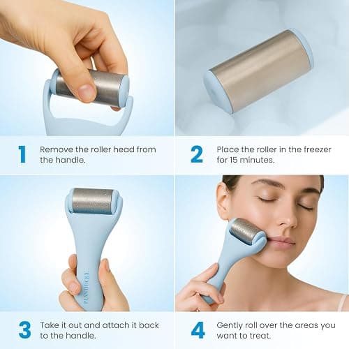 PLANTIFIQUE Facial Ice Roller and Stainless Steel Gua Sha Set - Cryotherapy Skin Care Massage Tools - Metal Massager Set for Puffy Face, Under Eyes and Body thumbnail 5