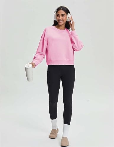Stelle Cropped Sweatshirts for Women Cotton Long Sleeve Crop Tops Crewneck Pullover Oversized Sweater thumbnail 5