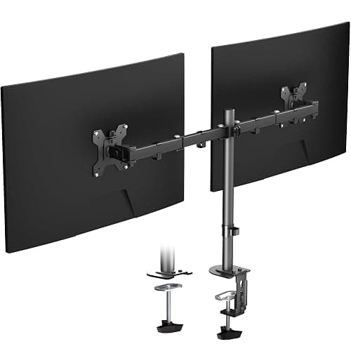Pholiten Dual Monitor Stand, Heavy Duty Adjustable Monitor Arm Desk Mount for 2 Screens up to 32 Inches, Tilt, Swivel, Rotate, Supports Tilt, Swivel, Rotate, Supports 22 lbs per Monitor Arm - Image 1