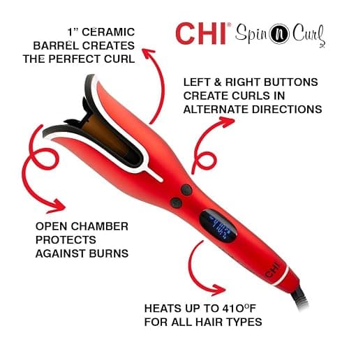 CHI Spin N Curl, Curling Iron For Healthy & Shiny Effortless Curls & Waves, Provides Preset Temperature Settings For Each Hair Texture, Ruby Red thumbnail 2
