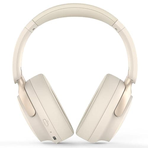 RORSOU B8 Bluetooth Headphones Over Ear, 6 EQ Music Modes and 50H Playtime Deep Bass Wireless Headphones with Mic, Lightweight Folding HiFi Stereo Headset for iPad/Travel/Tablet/PC/Home Beige White thumbnail 2