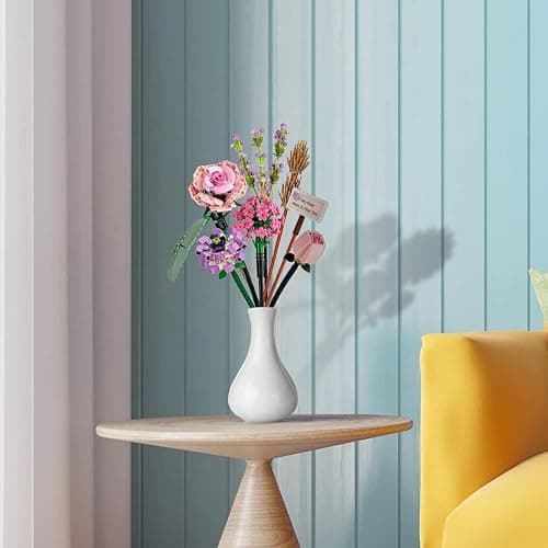 Wealrotn Artificial Flowers Construction Set Flowers Plants Bouquet Fake Flowers for Decorations, Decoration Flower Rose Adults for Home Gift, DIY Gifts Brick Flowers thumbnail 5