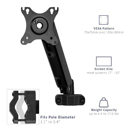 VIVO Universal Full Motion Pneumatic Pole Mount Arm for 17 to 32 inch Monitor Screen, 75mm and 100mm VESA Plate, Black, MOUNT-POLE05A thumbnail 3