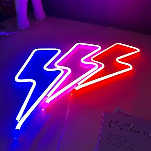Neon Signs Lightning Bolt Neon Light Sign for Wall Decor, Battery or USB Powered Led Lightning Light Neon Sign for Bedroom, Kids Room, Birthday, Party, Wedding, Home Decorations, Kids Gift Yellow - Blue thumbnail 7