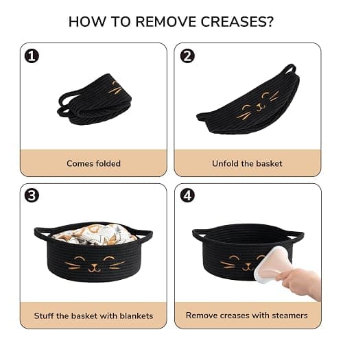 HiChen Small Storage Basket, Black Cute Pet Toy Storage for Cats, Dogs, Decorative Rope Bin for Organizing, Empty Gift Basket for Baby, Black, 9.8 x 4 inches thumbnail 9
