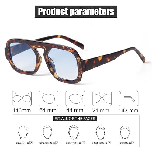 ADE WU Trendy Square Sunglasses for Women Men,Vintage Square Aviator Sunglasses Fashion 70s Inspired Stylish Flat Top Shades thumbnail 7