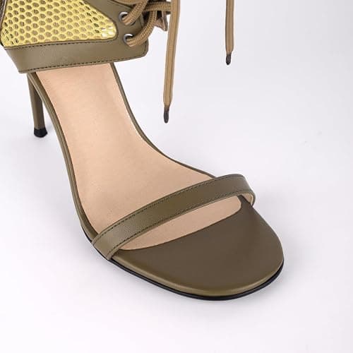 richealnini Mesh Lace Up Strappy High Heels for Women Open Toe Gladiator Sandals Boots thumbnail 6