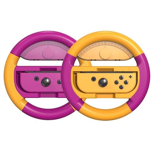 COODIO Volant Pro Switch, Steering Wheel Joy-Con, Prise Confortable Volant de Course Pour Mario Kart 8 Deluxe / Nintendo Switch & Modèle OLED, Violet Néon / Orange Néon (Pack de 2) - Image 1