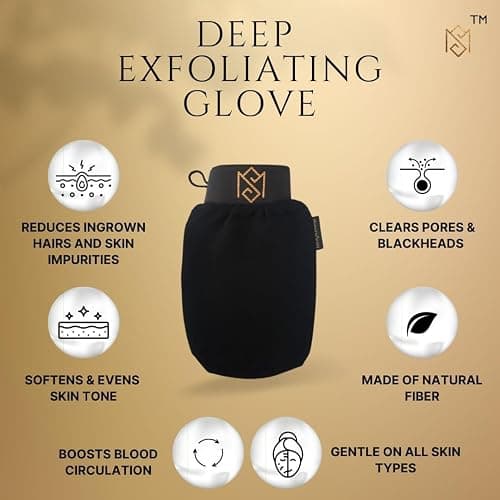 Exfoliating Glove Mitt Body Scrubber - For Dead Skin Scrubbing and Deep Pore Cleansing - Dead skin remover Shower Glove - Pack of 1 Black - by MoroccanSource thumbnail 7