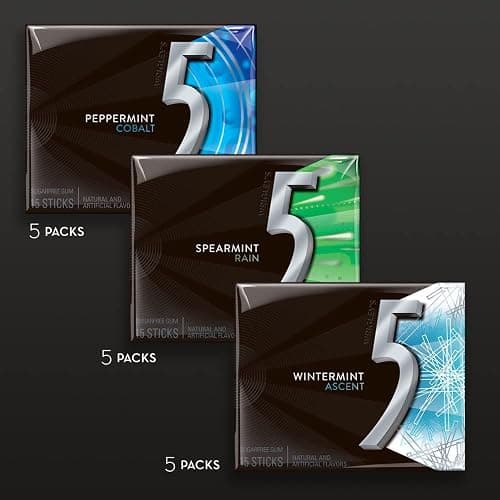 5 GUM Peppermint Cobalt, Spearmint Rain, Wintermint Ascent Sugar-Free Chewing Gum Variety Pack, 15 Packs, WRIGLEY'S 15 Stick thumbnail 4