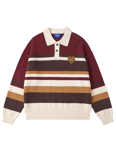 Aelfric Eden Sweaters Vintage Stripe Polo Sweater Soft Warm Knitted Polos Pullover Casual Long Sleeve Trendy Outfits - Image 1