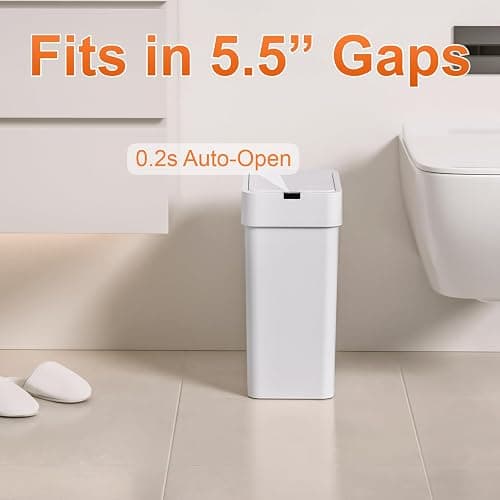 LYNLOO 9L/2.4Gal Touchless Bathroom Trash Can, 0.2s Motion Sensor Auto-Close, IPX5 Waterproof Slim Design for Kitchen/Office, Silent & Space-Saving thumbnail 2