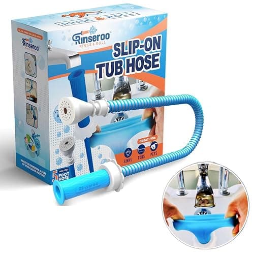 Rinseroo: Slip-On Tub Hose – As Seen on Shark Tank – 5ft Flex Bathtub Faucet Sprayer – Easy Rinse for Pets, Hair & Cleaning – No Installation Needed – Fits Faucets Up to 3” Wide – Mess-Free & Portable - Image 1