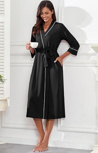 PrinStory Womens Robe Long Kint Bathrobe Lightweight Soft Robes Ladies Bath Robe thumbnail 3