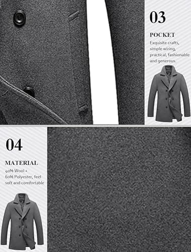 Lavnis Men's Winter Wool Coats Slim Fit Single Breasted Trench Jacket Woolen Pea Coat thumbnail 3