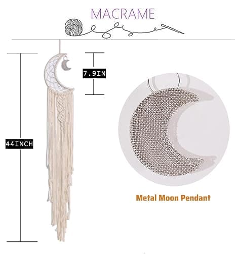 Dream Catchers, Moon Dream Catcher with Lights-Macrame Dreamcatcher Bedroom Wall Decor,Dream Catcher Girls Room Decor Teenager,Moon Gifts Dream Catchers for Boys Mom Women-Catcher Boho Wall Decor thumbnail 8