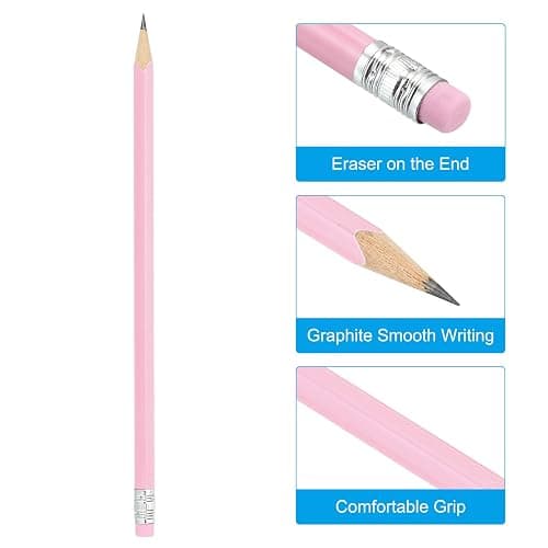 PATIKIL Round Pencils, 24 Pack HB Graphite Pencils with Eraser Wood Pencils Cute Pencil for Classroom Teacher Office Supplies, Light Pink - Light Pink thumbnail 4