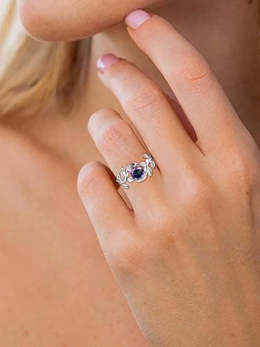 Yaresul 0.8CT Adjustable Women Leaf Ring, White Gold Birthstone Rings for Women Adjustable Wedding Ring for Women Simulated Gemstone Statement Engagement Stackable Open Size 5-9 - F-June thumbnail 6