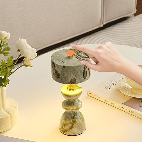 MIXL-Green Jade Marble Touch Lamp,Art Deco Table Light,Nordic Style Desk Lamp for Bedside Office and Living Room thumbnail 5