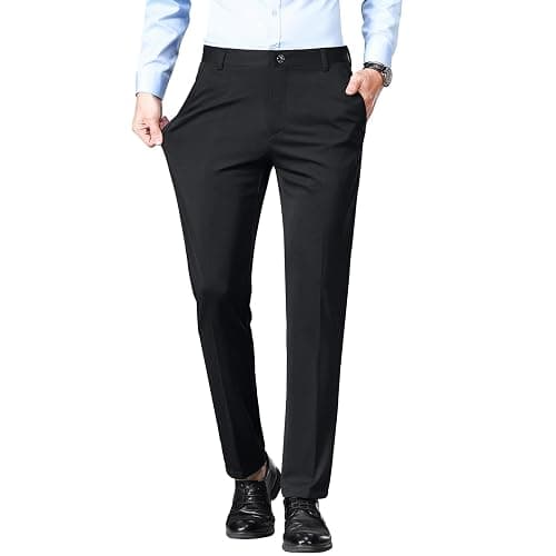 Mylldey Men's Regular Fit Dress Pants Casual Business Flat Front Mens Wrinkle Free Comfort Stretch Pants thumbnail 2