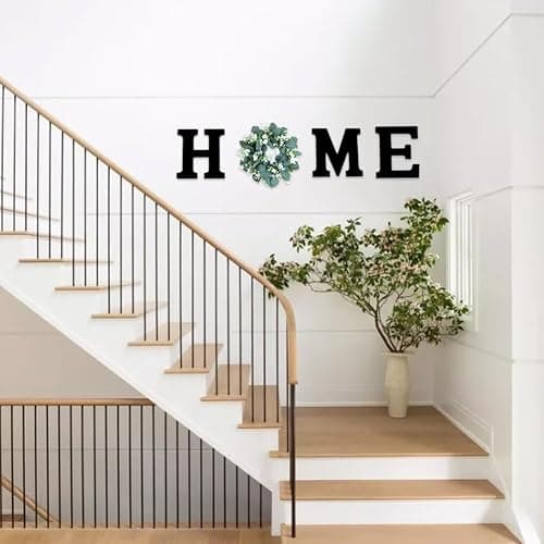 JOYWU Wood Home Sign for Wall Decor,Farmhouse Walls Home Sign with Artificial Eucalyptus Wreath,Wooden Hanging Letters Decorative Wall Art Decor for Entryway Living Room Kitchen Dining Room (green) thumbnail 8
