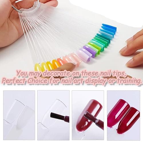XFentech 100 PCS Clear Nail Swatches Fan-shaped Nail Swatch Sticks Nail Colour Display Tips - Transparent Art Tips Color Sticks with Metal Ring for Salon and Beginners thumbnail 5