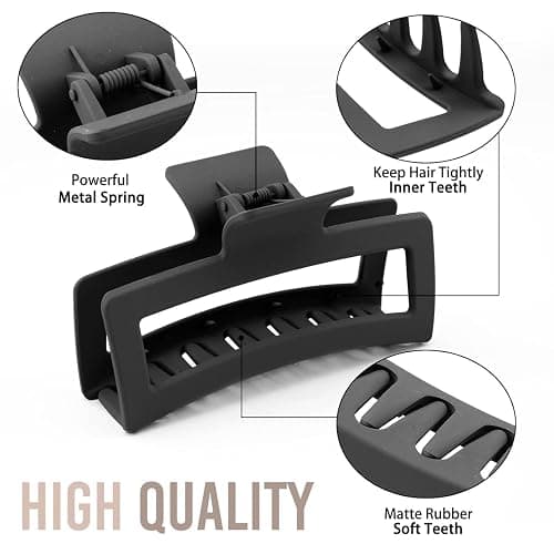 5 Inche Black and White Extra Large Claw Clips for Thick and Long Hair, 4 Pack Xl Jumbo Oversized Matte Non-slip Rectangle Hair Clips for Women, Big Strong Hold Jaw thumbnail 3