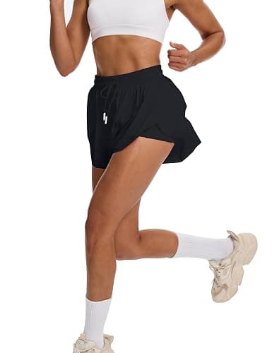 tanzdunsje Laufshorts Damen kurz Sportshorts 2 in 1,Tennis Gym Fitness RunningShorts mit 2 Taschen, Damen Schwarze Shorts Workout Sportrock Elastischer Bund, mit Innenfutter - XL - Schwarz - Image 1